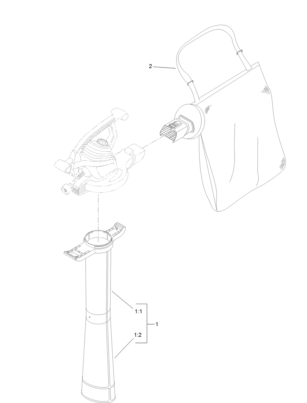 Vacuum Tube And Bag Assembly Diagram and Parts List for 51621 (314000001 - 314999999)(2014) Lawn Boy Leaf Blower / Vacuum